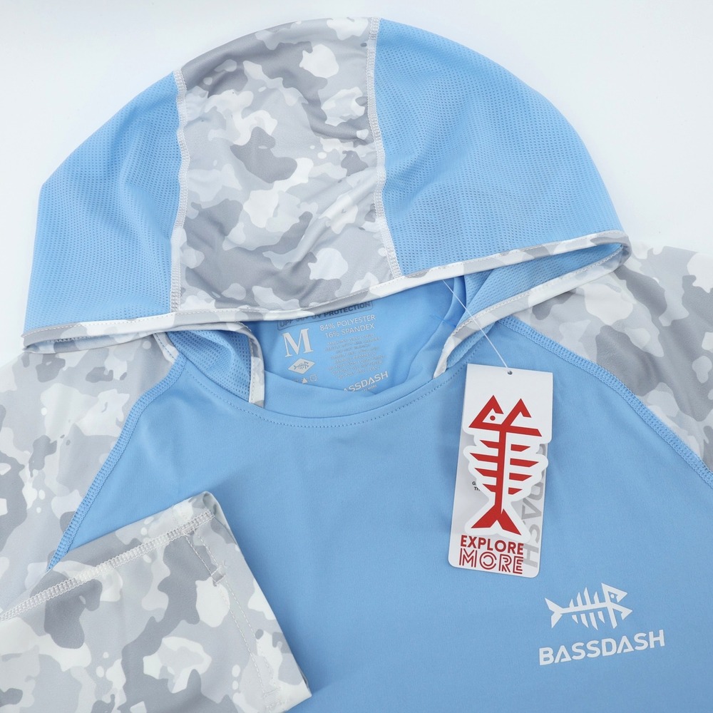 NEW‎ Bassdash Mens UPF 50+ UV Protection Long Sleeve Hooded Shirt Medium